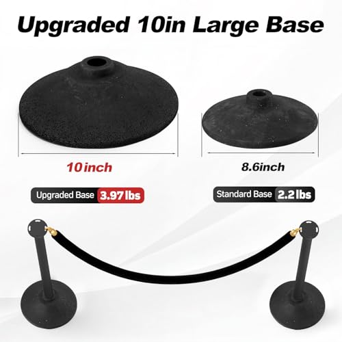 BATTIFE 2 Pack Plastic Stanchion Posts, 10-in Base, Black Velvet Rope - color: Black, size: 34.5inch
