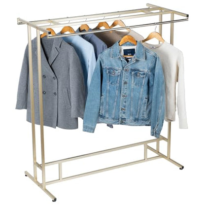 MyGift Brass Garment Rack, Double Rod Clothes Rack with Storage Shelf - color: Brass