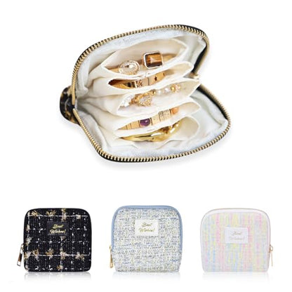 Stratalife Small Travel Jewelry Case, Qulited Storgae Pouch - color: Quilted Black-Gold