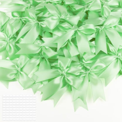 Mint Green Bows 60 Pcs 3.5 Inch Pre-Tied Satin Ribbon Bows, Adhesive Dots - color: Mint green, size: 60 PCS