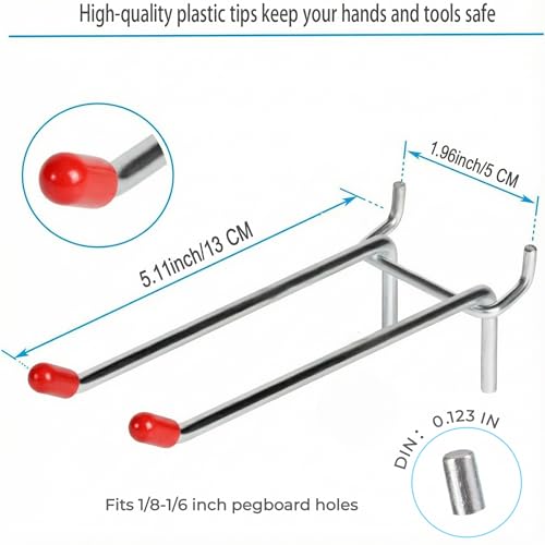 Double Arm Metal Pegboard Hooks 10 Pack, Dual Pegboard Hooks, 5.11 Inch - size: 5.11inch