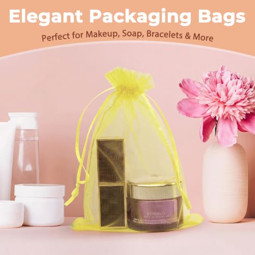 Crweety 50PCS Organza Bags 6x9 Yellow Small Gift Bags Mesh Drawstring - color: Yellow