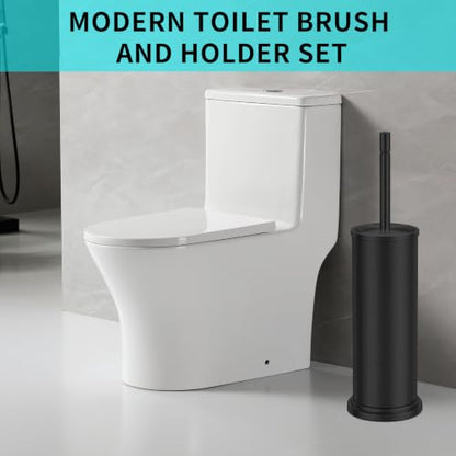 Toilet Brush and Holder Set,304 Stainless Steel Toilet Brush for Bathroom with Long Handle, Heavy Duty Toilet Bowl Brush,Removable Inner Bowl and Splash Protection,Deep Cleaning (Black) - color: Black