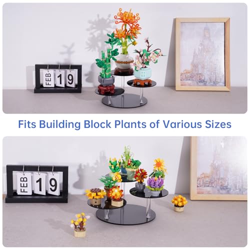 NiHome 3-Tier Acrylic Stand Risers for LEGO Botanical, Figurine Shelf Black - color: Black,1 Pcs