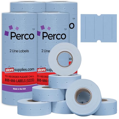 Perco 2 Line Blue Labels - 24,000 Blank Price and Date Gun Labels for Perco 2 Line Price and Date Guns - 32 Rolls, 4 Sleeves - Made in USA - color: Blue, size: 4 Sleeves