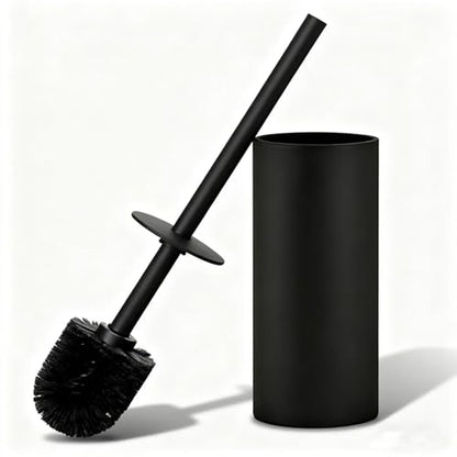 Toilet Brush and Holder Set, NEWRAIN 304 Stainless Steel Toilet Brush with Long Brush Handle, Matte Black Toilet Scrubber and Covered Holder, Round Design Sturdy and Space Saving, Covered Brush - color: Matte Black