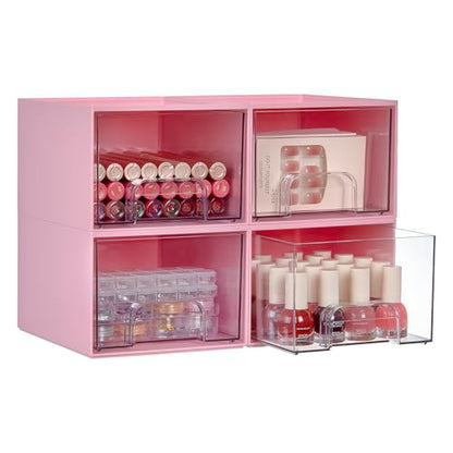 Vtopmart 4 Pack Small Clear Stackable Storage Drawers, Pink - style: Small-4pack-Pink