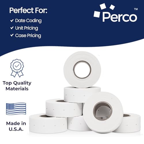 Perco 2 Line Freezer Adhesive Labels - 6,000 Blank Price and Date Gun Labels for Perco 2 Line Price and Date Guns - 8 Rolls, 1 Sleeve - Made in USA - size: 1 Sleeve