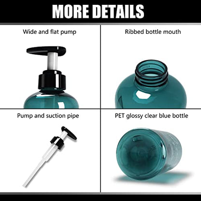 Shampoo Bottles with Pump, YACEYACE 3Pcs 16.9oz Blue Clear Empty - color: Clear Blue