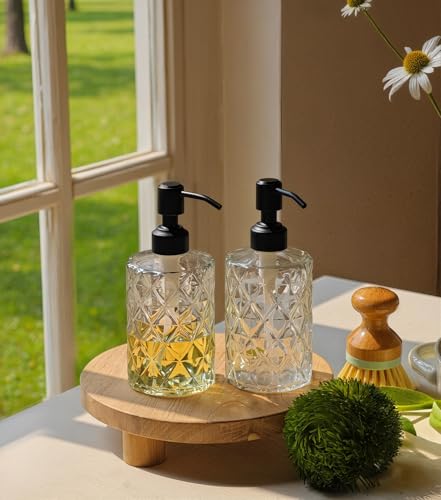 JASAI Diamond Design 12 Oz Glass Soap Dispenser with Black Pump - color: Clearglass-black Pump, style: Diamond