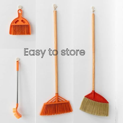 Bathroom Cleaning Broom Set, 4-Piece Broom and Dustpan Set with Long & Short Handle Brooms – Stiff Floor Broom, Angle Broom & Toilet Scrub Brush – Cleaning Tools for Bathroom & Kitchen