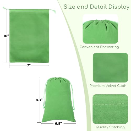 Tapleap 12Pcs Velvet Gift Bags, 7x10” Large Green Drawstring Pouch - color: Green, size: 7x10in