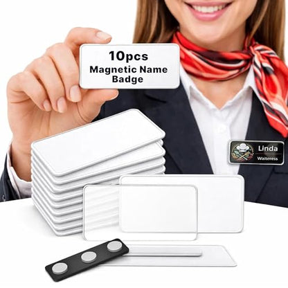 CiLoN 10 Pack DIY Reusable Magnetic Name Badge Holder + Clear Acrylic Cover - color: White, size: 1.5" x 3"