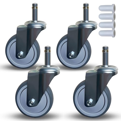 3 Inch Caster Wheels, 7/16 Inch x 1-3/8 Inch Stem Casters Set of 4, Heavy Duty Swivel Wheel No Brake, Thermoplastic Rubber, for Workbench Trolley, Furniture Dolly - style: 3 Inch without Brake