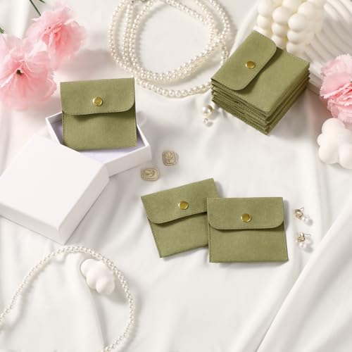 40pcs Green Microfiber Jewelry Pouch Button Bag 8 x 8cm, Jewelry Packaging Bag Luxury Small Favor Bags Jewelry Gift Bags for Earrings Necklaces Bracelet Ring - color: green