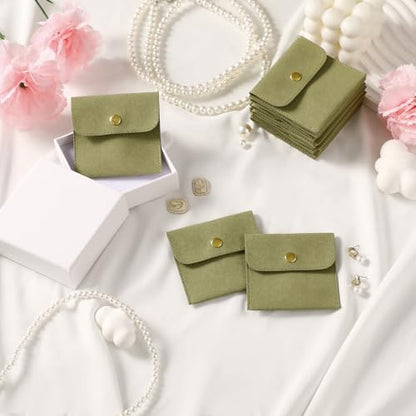 40pcs Green Microfiber Jewelry Pouch Button Bag 8 x 8cm, Jewelry Packaging Bag Luxury Small Favor Bags Jewelry Gift Bags for Earrings Necklaces Bracelet Ring - color: green