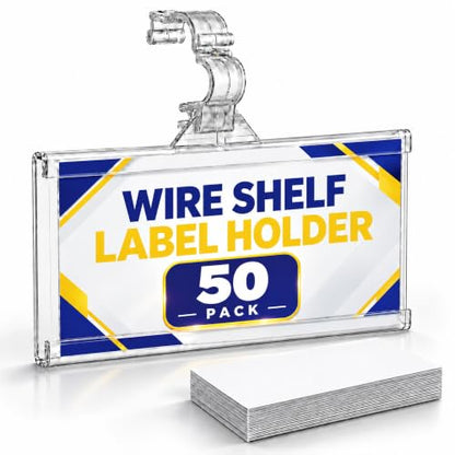 NuBliss Wire Shelf Label Holders, 1-1/4" x 3", Plastic, 50 Pack