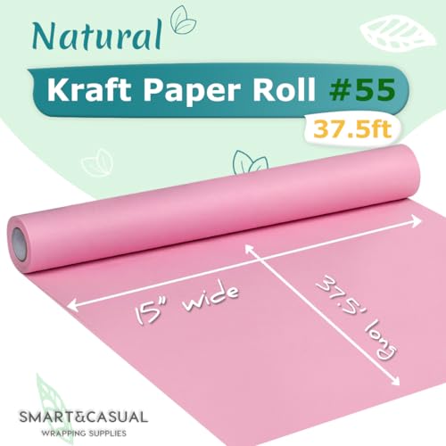 SMART&CASUAL 15" x 450" (37.5') Kraft Paper Roll for Art Craft Supplies Gift Wrapping Moving Packing Painting Drawing Paint Easel Poster Chart Paper (Light Pink, 15" W x 450" L (37.5')) - color: Light Pink, size: 15"W x 450"L ( 37.5' )