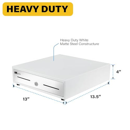 HK SYSTEMS 13inch Heavy Duty Manual Push-Open Cash Drawer with 4Bill/5Coin, Removable Till, "Stainless Steel Front" with Single Large Media Slot,White - color: 2. White + Stainless Steel Front, size: 1. 13inch PUSH (MANUAL)