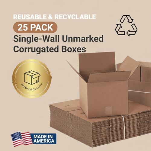 8x6x4 Inches (25-Pack) Small Flat Shipping Boxes | Corrugated Cardboard Single-Wall Kraft Boxes for Moving, Packing and Storage of Smaller & Flat Items - size: 8x6x4