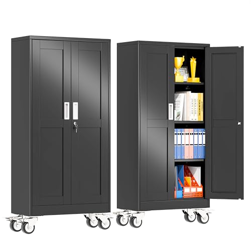 pozdeg 61" Black Lockable Rolling Metal Garage Storage Cabinet - color: Black, size: 13.78"D x 27.56"W x 61"H