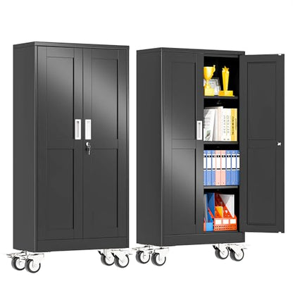 pozdeg 61" Black Lockable Rolling Metal Garage Storage Cabinet - color: Black, size: 13.78"D x 27.56"W x 61"H