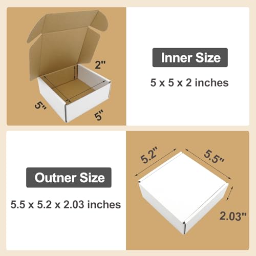 5x5x2" Shipping Boxes, Small Shipping Box White Packaging for Small Business Jewelry Mailer with Lids Flat Corrugated Cardboard Box Lightweight Cute Mailing Boxes Bulk Packaging, 50 Pack - size: 5x5x2", style: White-50 Pack
