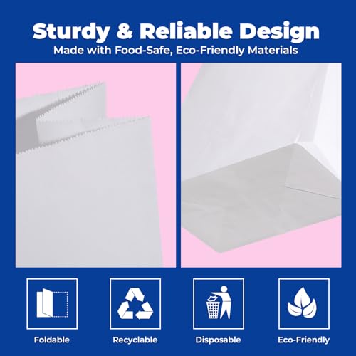 Fit Meal Prep 125 Pack 20 lb Large White Paper Bags, 16 x 8 x 5.5” Durable Blank Paper Bags Bulk for Packing, Delivery, Take Out, Grocery, Retail Shopping, Premium Big Size Sacks for Shopping - style: White-125 Pack
