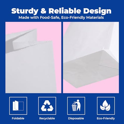 Fit Meal Prep 500 Pack 20 lb Large White Paper Bags, 16 x 8 x 5.5” Durable Blank Paper Bags Bulk for Packing, Delivery, Take Out, Grocery, Retail Shopping, Premium Big Size Sacks for Shopping - style: White-500 Pack