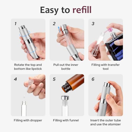 LISAPACK 8ml Travel Perfume Bottle Refillable, 3 PCS Cologne Atomizer Spray - color: 3 Silver