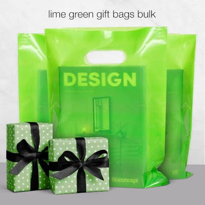 Choice Marts 100 Lime Green Plastic Bags With Handles 9x12 Merchandise Bags - color: Lime Green