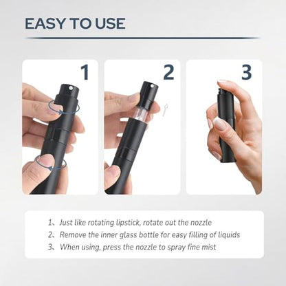 8ml Travel Perfume Bottle Refillable, Atomizer Sprayer for Cologne 3PCS - color: Black,gold,silver