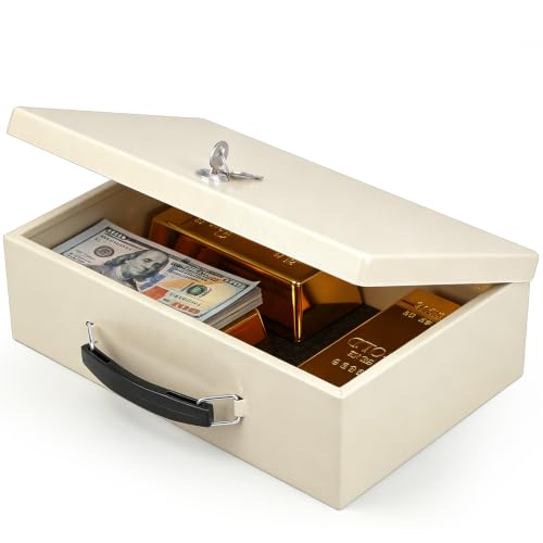 xydled Fireproof Document Box with Key Lock, Fire Safe Box, White - color: Beige, size: Large