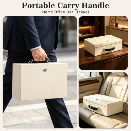 xydled Fireproof Document Box with Key Lock, Fire Safe Box, White - color: Beige, size: Large