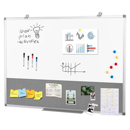 SWANCROWN White Board Bulletin Board Combo, 36 x 24 inches, Aluminum Frame - color: Grey-horizontal, size: 36"W x 24"H