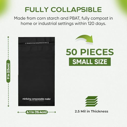 Biodegradable Poly Mailers 6x9, Compostable Shipping Bags 50pk - size: S, 50 Pack