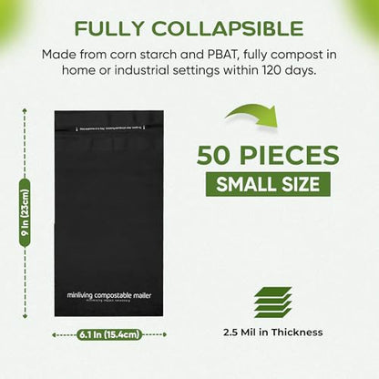 Biodegradable Poly Mailers 6x9, Compostable Shipping Bags 50pk - size: S, 50 Pack