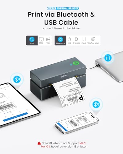 POLONO Bluetooth Thermal Shipping Label Printer, 4x6 Label Printer for Shipping - color: Grey