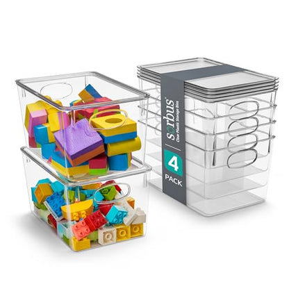 Sorbus Clear Toy Storage Bins with Lids, Stackable (Large, 4 Pack) - size: Large, style: 4 Pack