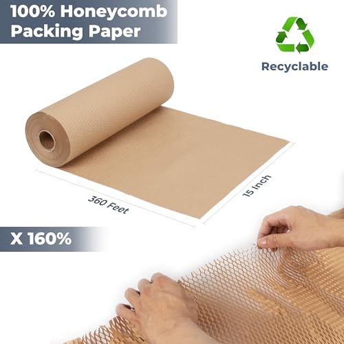 Honeycomb Packing Paper Wrap 15"x360ft for Packing Shipping Moving Supplies - size: 15"x360'