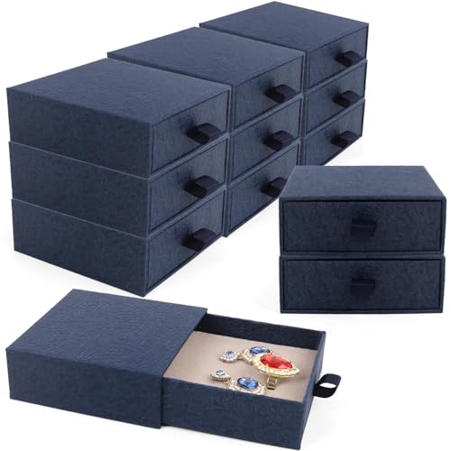Jewelry Gift Box, 12-Pack Necklace Gift Box Drawer Jewelry Box Bangle Necklace Case For Earrings & Rings, Stylish Necklace Bracelet Organizer, 3.5 x 3.5 x 1.25 Inches (Dark Blue) - color: Dark Blue