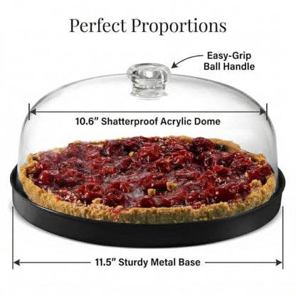 Godinger Cake Stand with Dome, Metal Tray and Shatterproof Acrylic Lid - color: Black