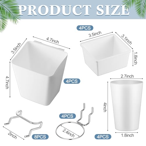 Jinei 12 Pcs Pegboard Bins Baskets with Hooks Organizer Set,White - color: White