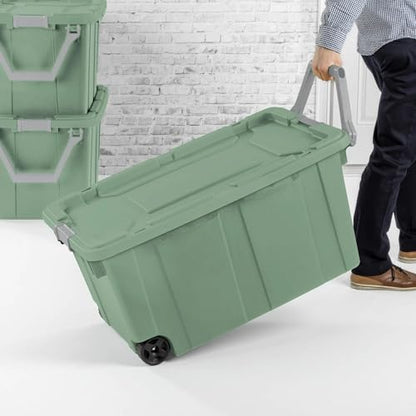 40 Gal Heavy Duty Wheeled Storage Totes 2 Pack, Rugged Plastic Storage Bins with Secure Latching Lids, Stackable Rolling Containers for Garage, Workshop, Warehouse & Outdoor Storage