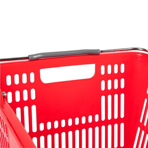 Restaurantware Plastic Shopping Basket, Red, with Steel Handles - style: Steel Handles