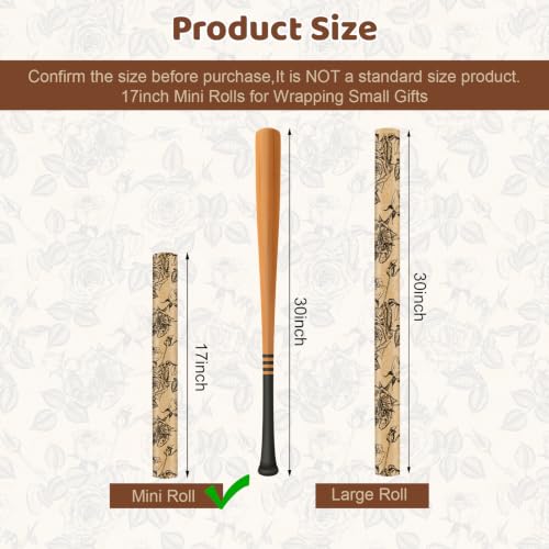 mypartyco Kraft Floral Wrapping Paper Roll- Mini Roll-17 Inch x 19.7 Feet