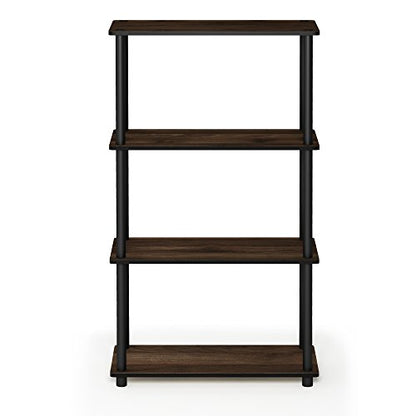 Furinno Turn-N-Tube Toolless 4-Tier Storage Shelves, Columbia Walnut - color: Columbia Walnut/Black, size: 4-Tier Round Tube