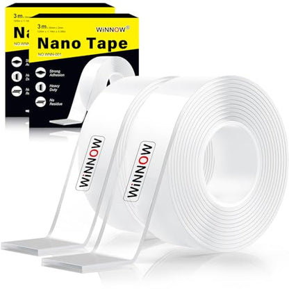 Double Sided Heavy Duty Extra Strong Adhesive Tape -Indoor/Outdoor General Purpose Nano Tape for securing Picture Frames, Carpets. - Reusable and Without Leaving Adhesive Marks (2 Pack) - size: 2 Pack