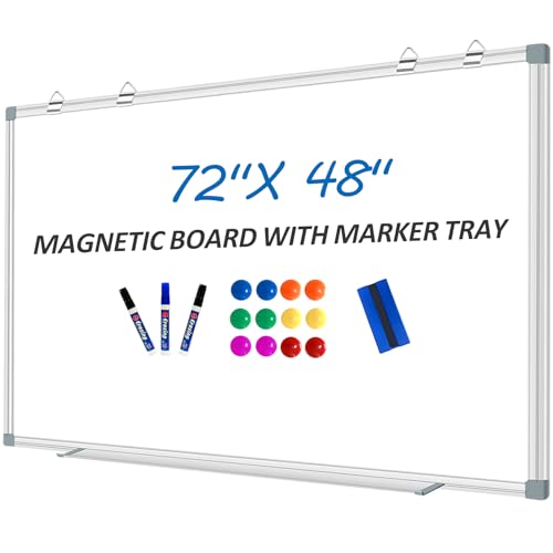 Max-officoo White Board Dry Erase Whiteboard for Wall 72" x 48" Aluminum Presentation Magnetic Whiteboards with 4 Hooks, 12 Magnets, 3 Markers & 1 Eraser - size: 72"x48"