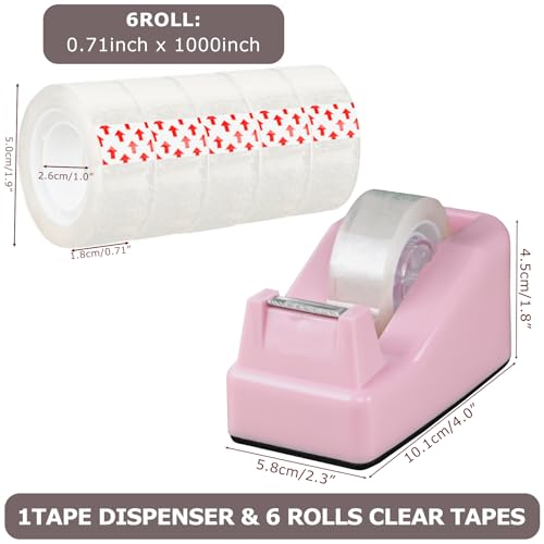 Desktop Tape Dispenser Pink,Weighted Nonskid Base,Includes 6 Rolls of Tape - color: Pink (6pcs Tape)